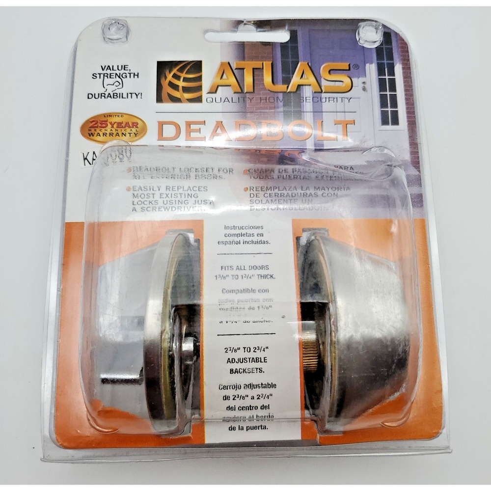 Atlas Quality Home Security- KA0080 SINGLE CYLINDER DEADBOLT-NOS -NICKEL w/ Keys